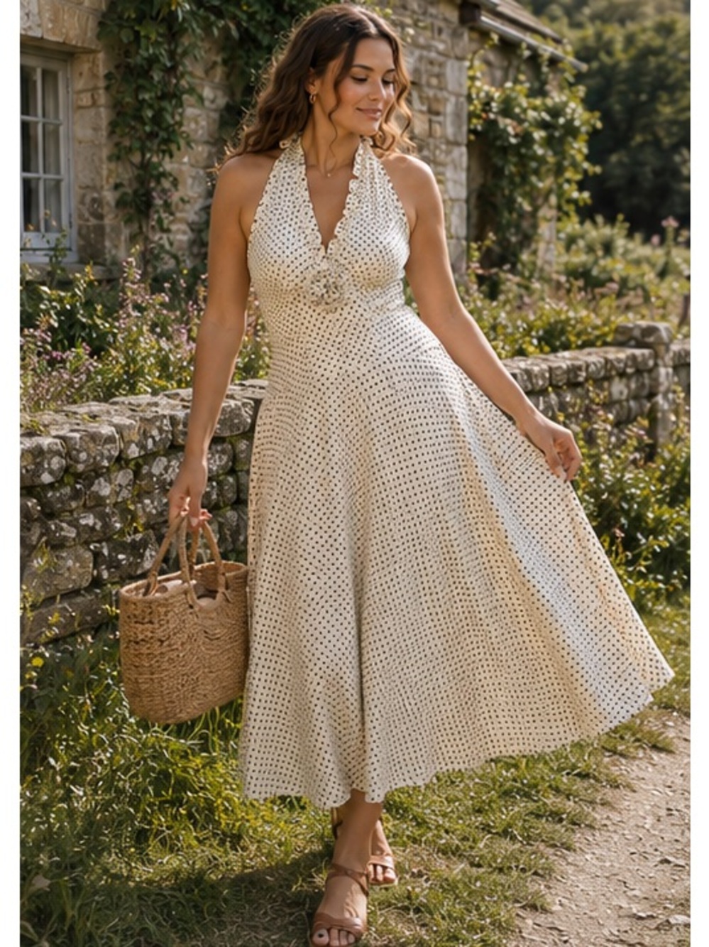NWT DÔEN Mazarine Polka Dot Midi Dress in Portia Dot, Cream Size XL - Picture 6 of 17